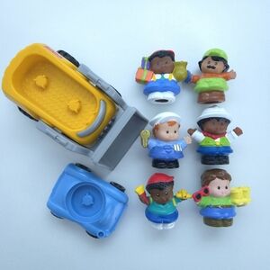 Fisher Price Little People Boy Figures, Construction Bulldozer and Car
